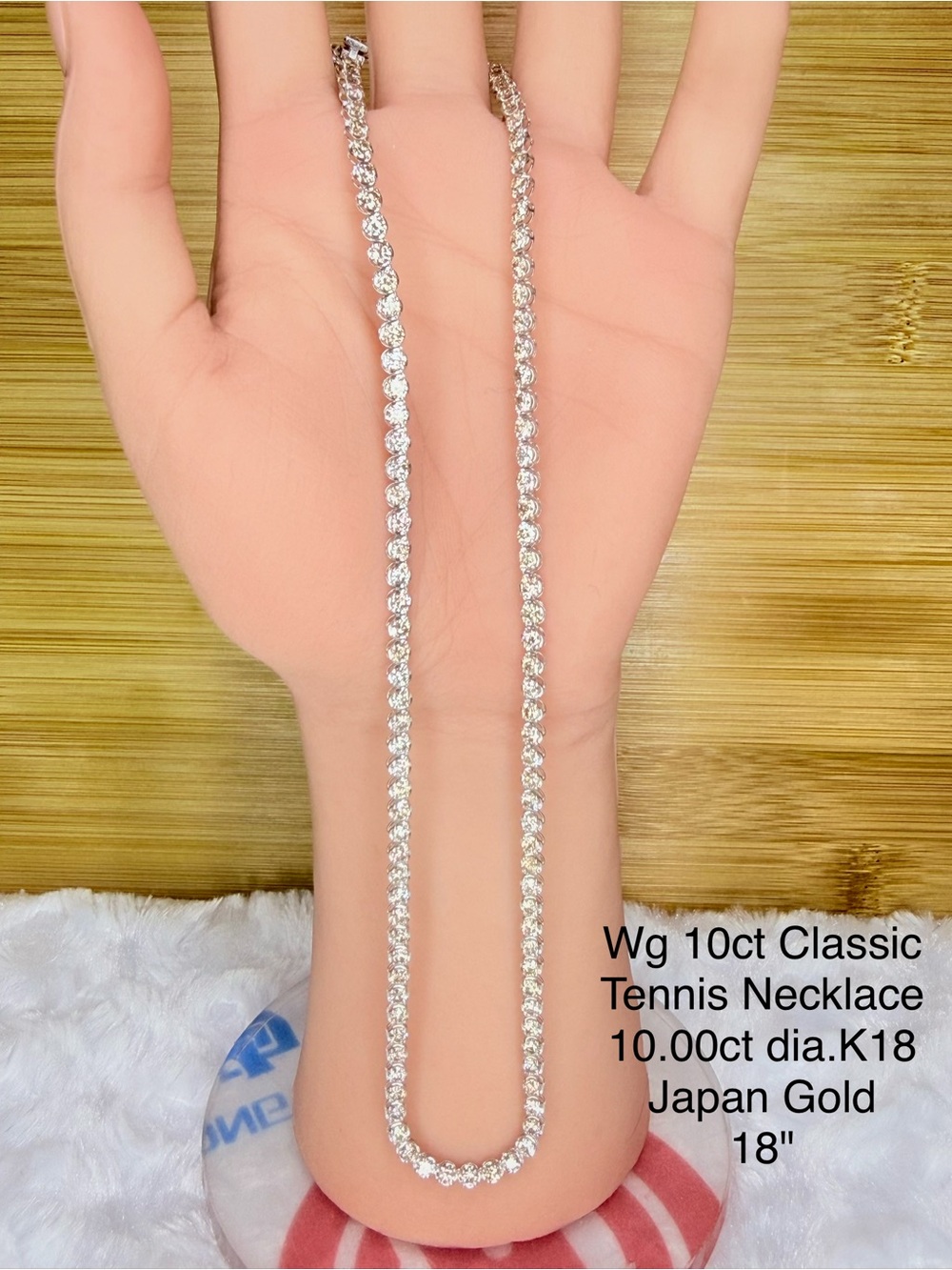 10.0ct White Gold Classic Tennis Necklace - Elegant Clear Stones, 18"